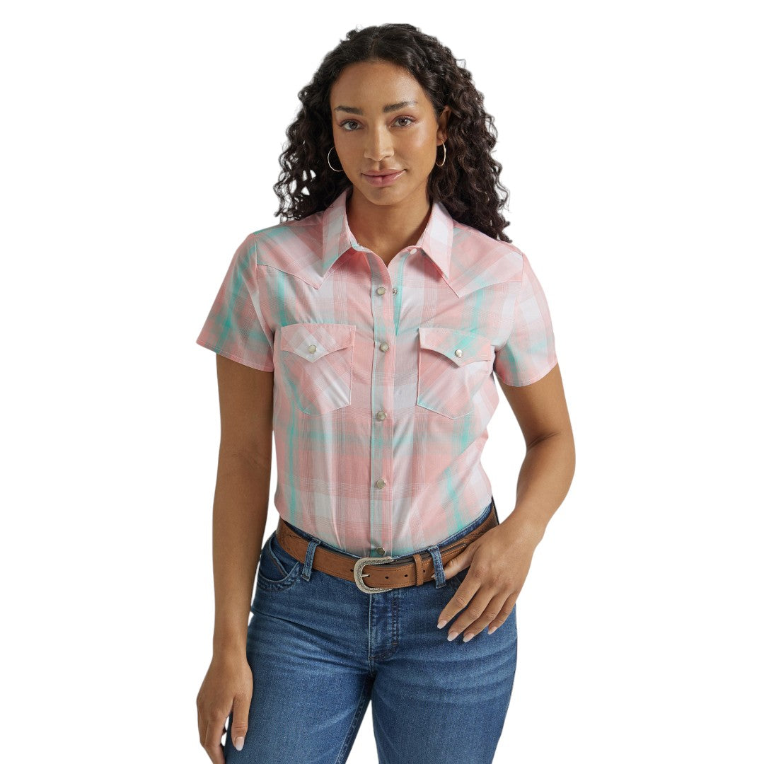 WRANGLER WEST WOMENS SS PINK PLAID
