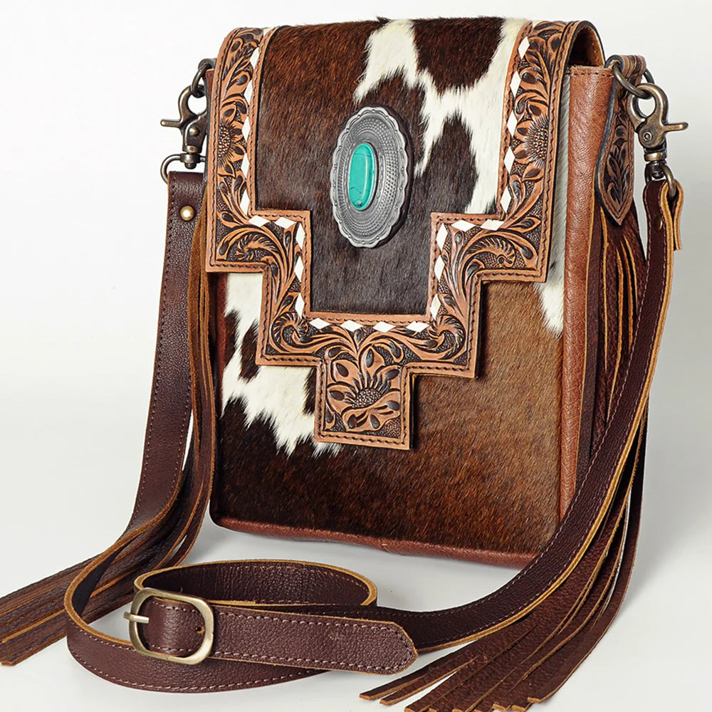 Genuine Leather and Hair on Hand Tooled Cowhide Western Southern on sale Wallet