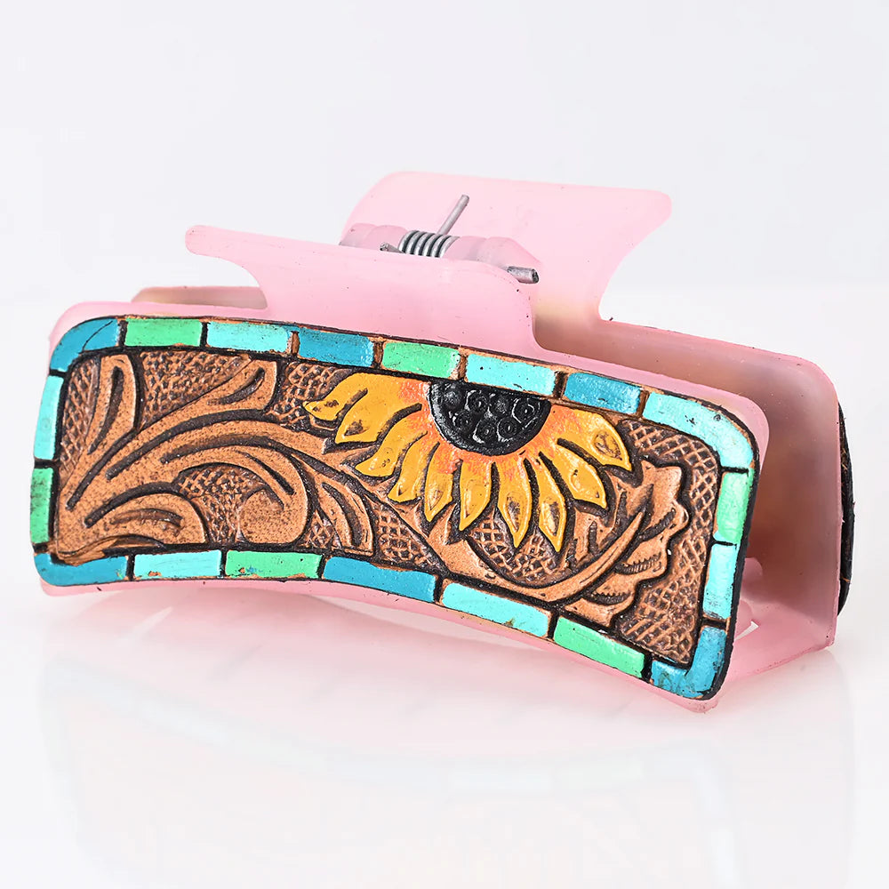 AMERICAN DARLING TOOLED LEATHER HAIR CLIP SUNFLOWER