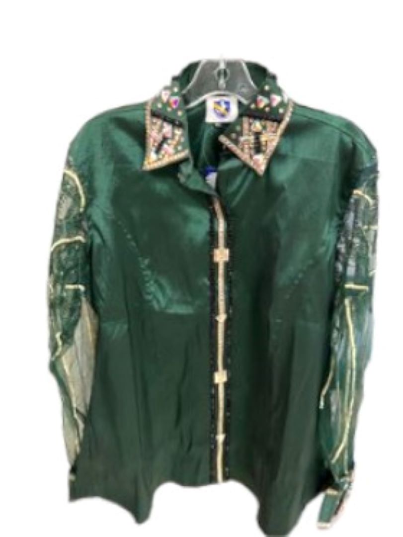 RH STRETCH TAFFETTA WITH STONES GREEN WITH GOLD