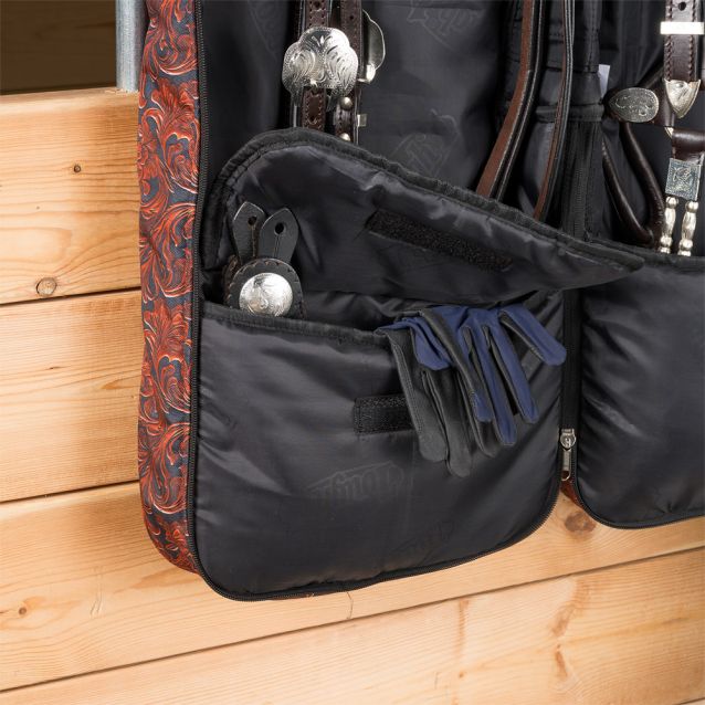 TOOLED LEATHER PRINTED DOUBLE SIDED HALTER/BRIDLE BAG