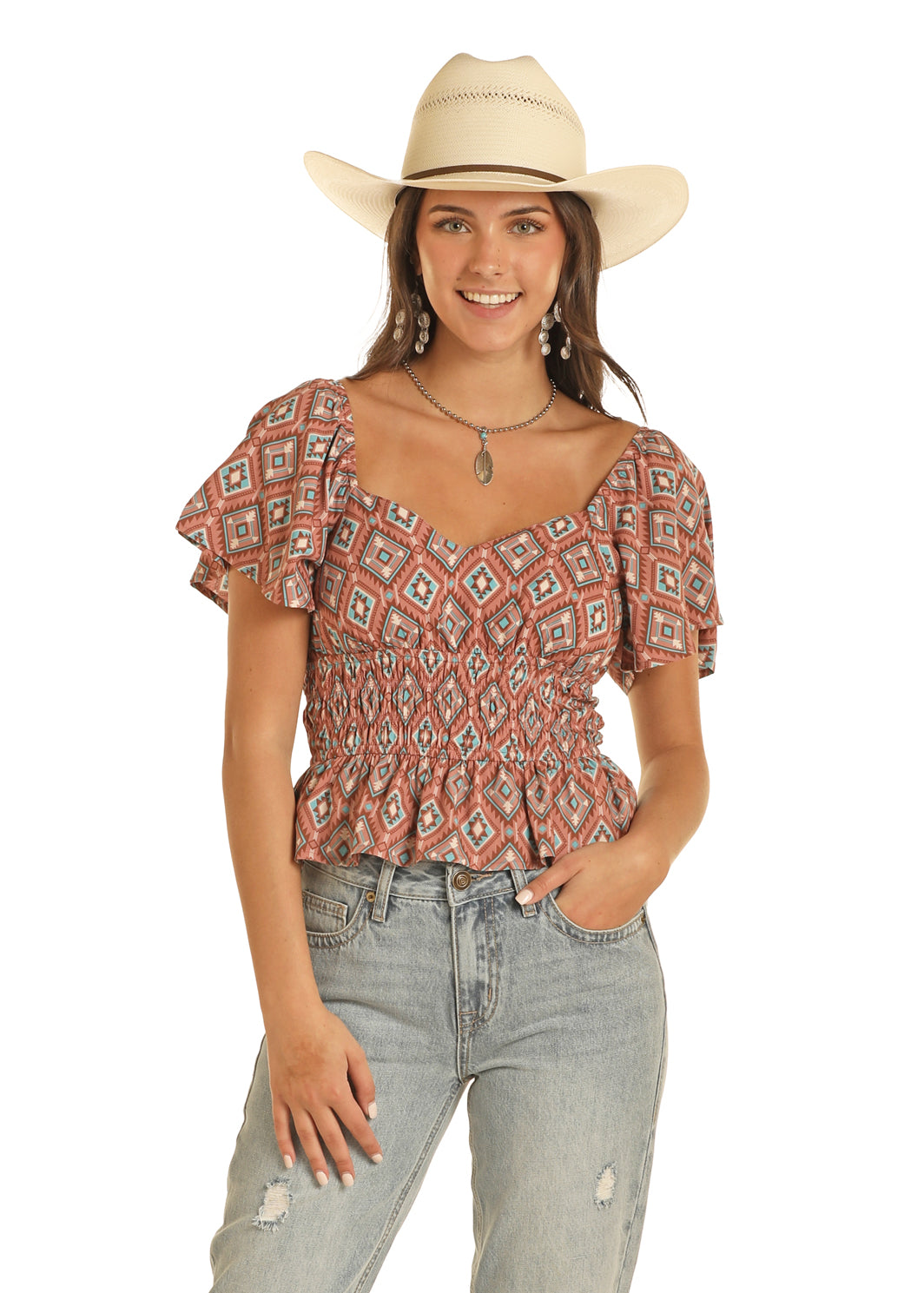 ROCK N ROLL AZTEC PRINT TOP