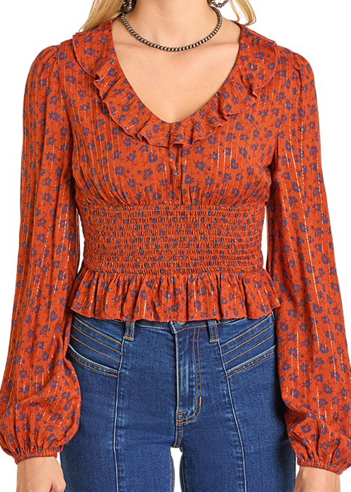 ROCK&ROLL FLORAL PRINT SMOCKED BODICE
