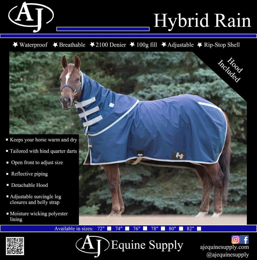 AJ EQUINE HYBRID RAIN SHEET WITH NECK COVER - 100 GR