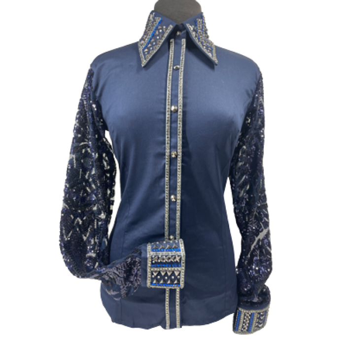 RH STRETCH TAFFETTA WITH STONES NAVY