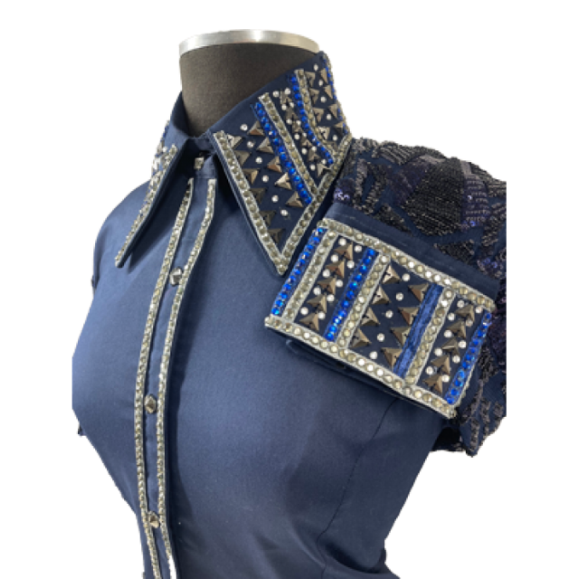 RH STRETCH TAFFETTA WITH STONES NAVY