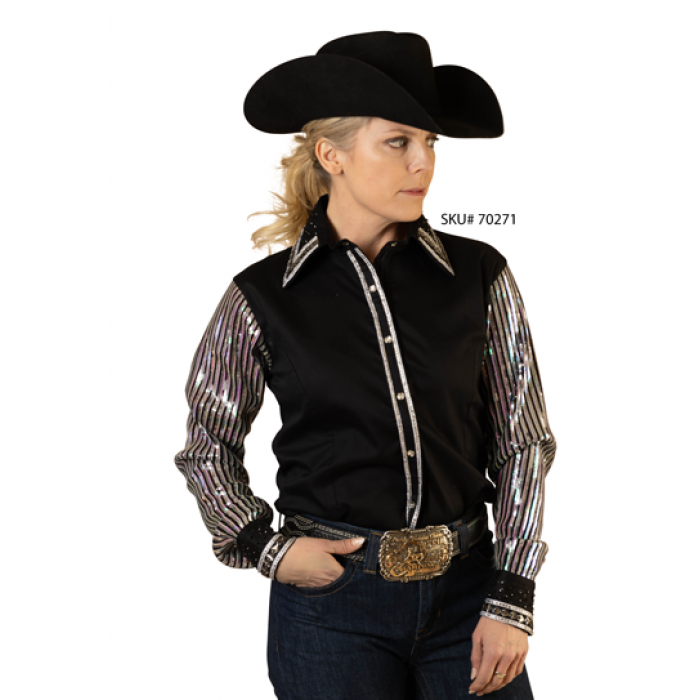 RH STRETCH TAFFETTA WITH STONES BLACK WITH SILVER SLEEVES
