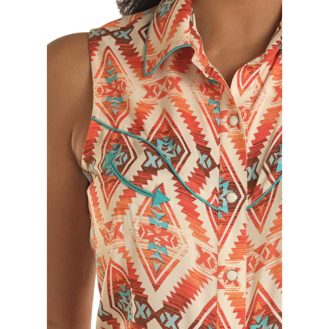 PANHANDLE SLEEVELESS AZTEC PRINT BLOUSE