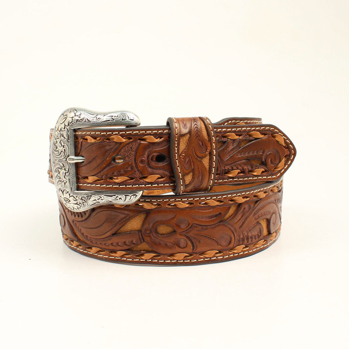 NOCONA MENS BELT 1 1/2" PIERCED LEATHER BROWN