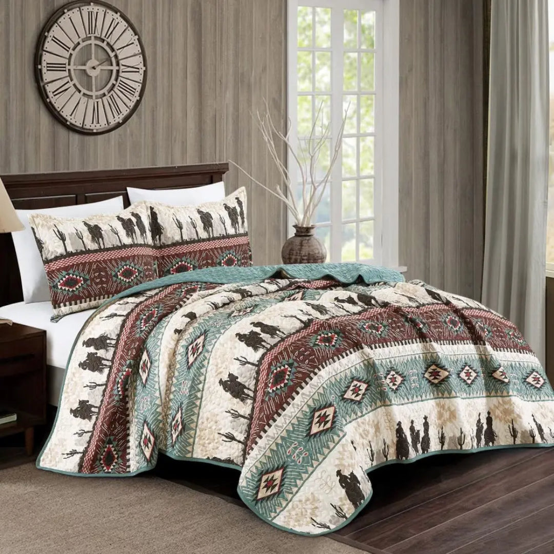 SOUTHWEST COWBOY AZTEC BEDDING SET - QUEEN