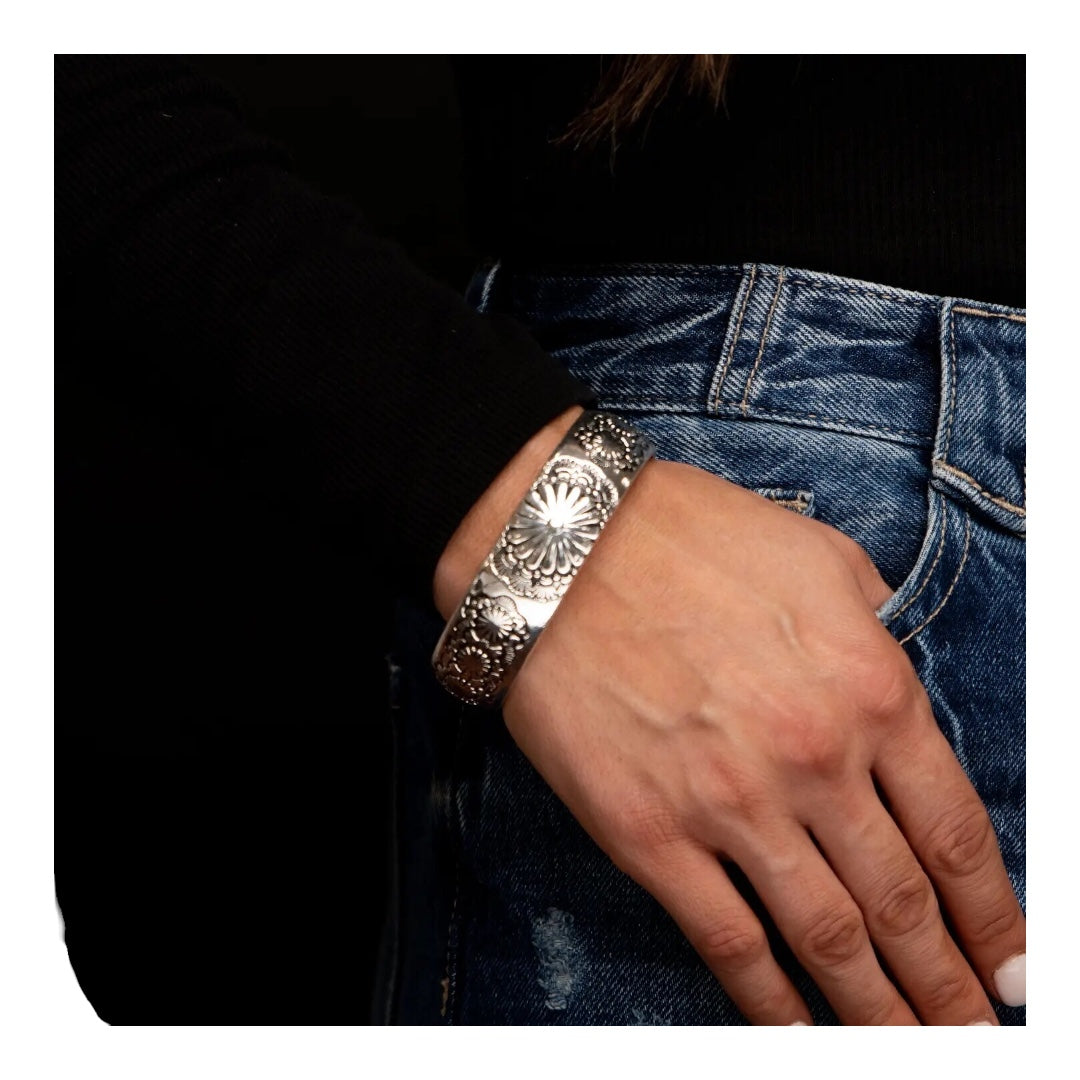 Silver Stamped Burst Bangle