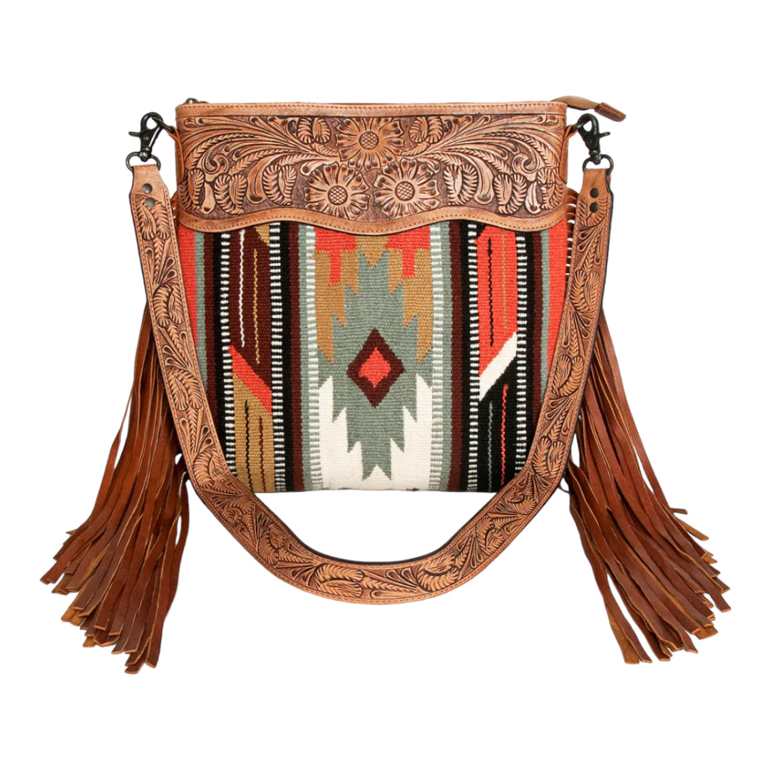 AMERICAN DARLING BLANKET AND TOOLED LEATHER PURSE