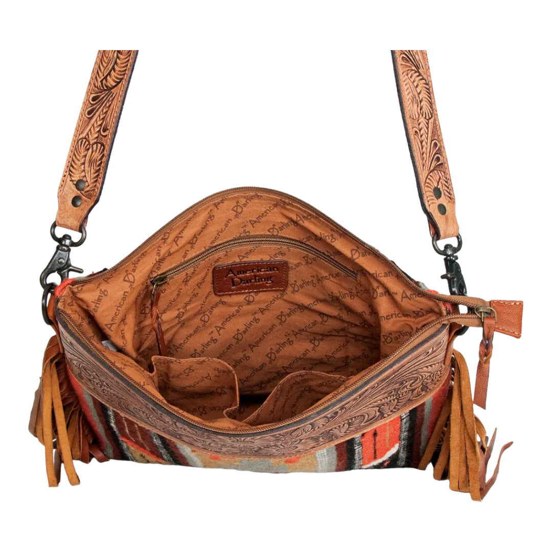 AMERICAN DARLING BLANKET AND TOOLED LEATHER PURSE