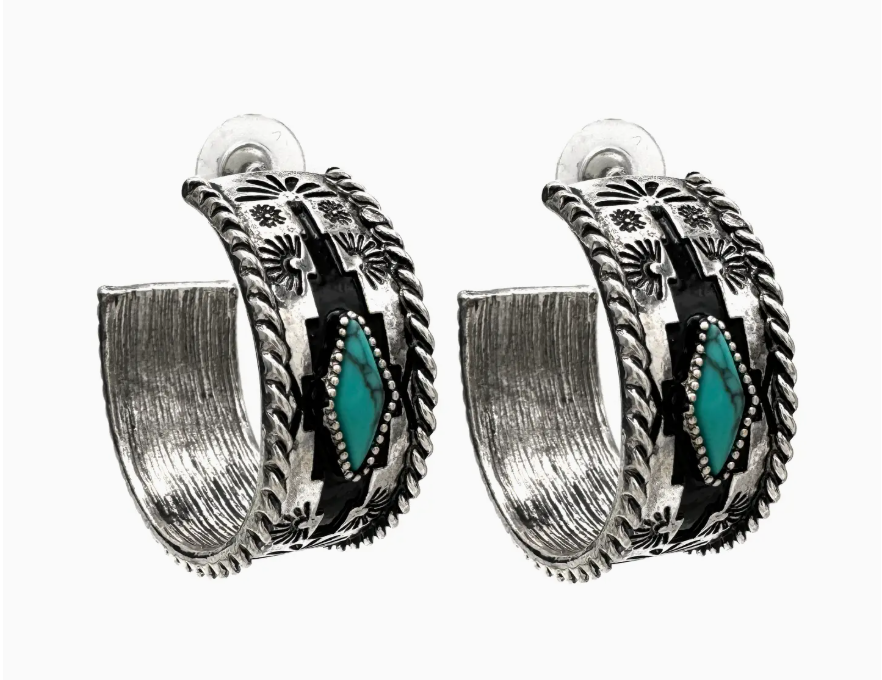 Aztec Diamond C Hoop Wide Earrings