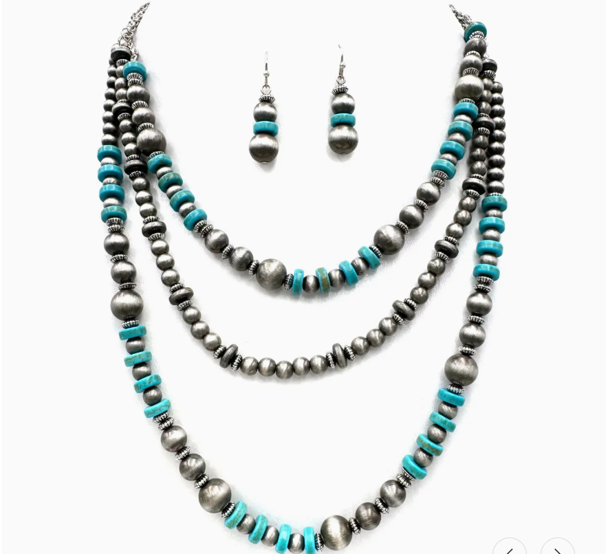 Navajo Turquoise Layer Necklace Earrings Set