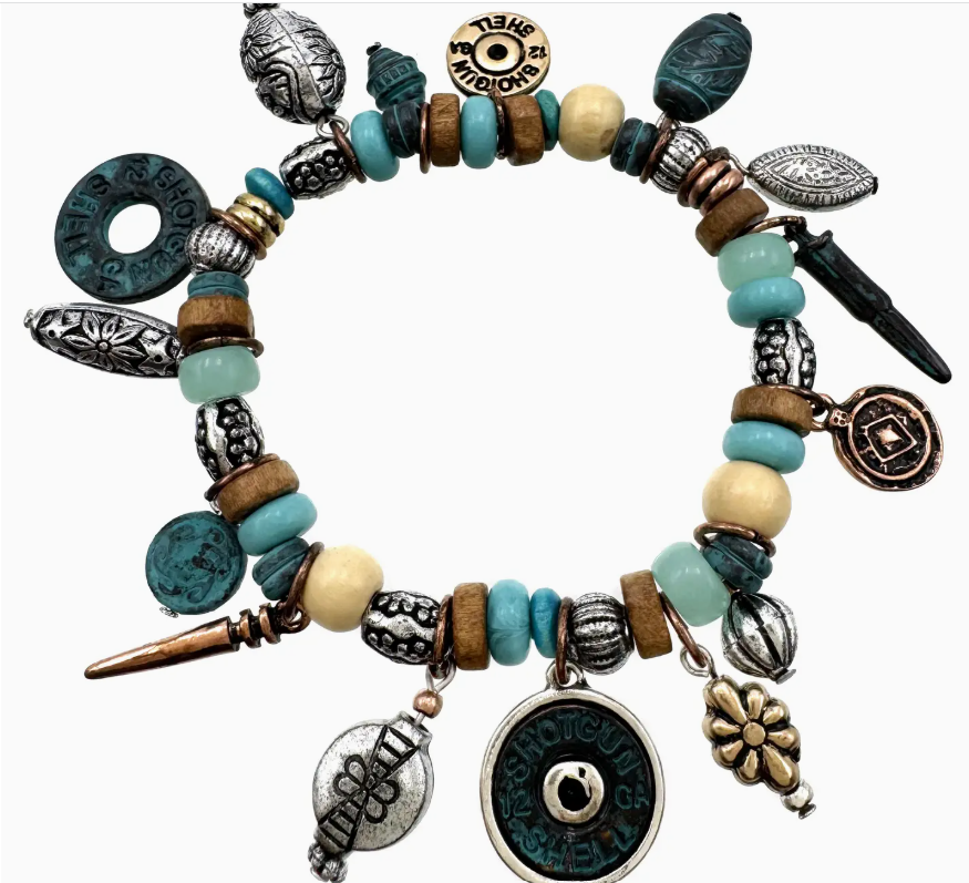 Shotgun Bullet Shell Multi Charms Southwestern Stretch Bracelet