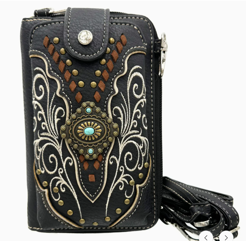 WESTERN CROSS BODY PHONE WALLET BLK