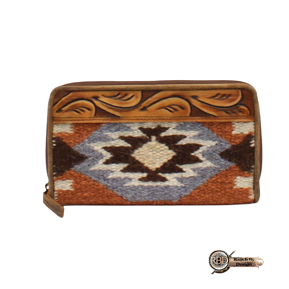 ARIAT WOOL BLANKET WALLET TOOLED BROWN
