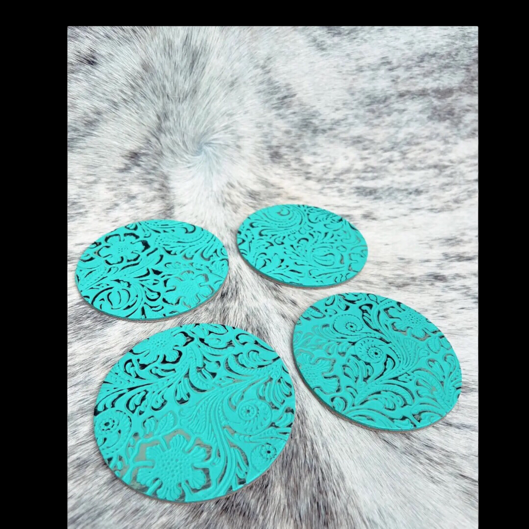 Embossed Leather Coasters - Set of 4