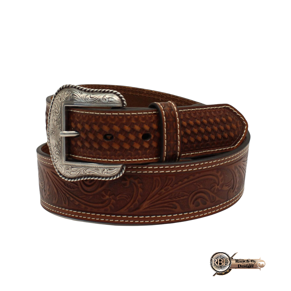 NOCONA 1 7/8-1 1/2 FLORAL TAPERED BASKETWEAVE TAB BROWN