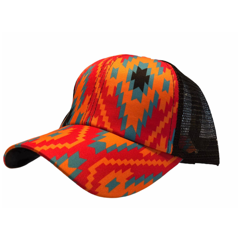Ponytail Cap -Orange Navajo
