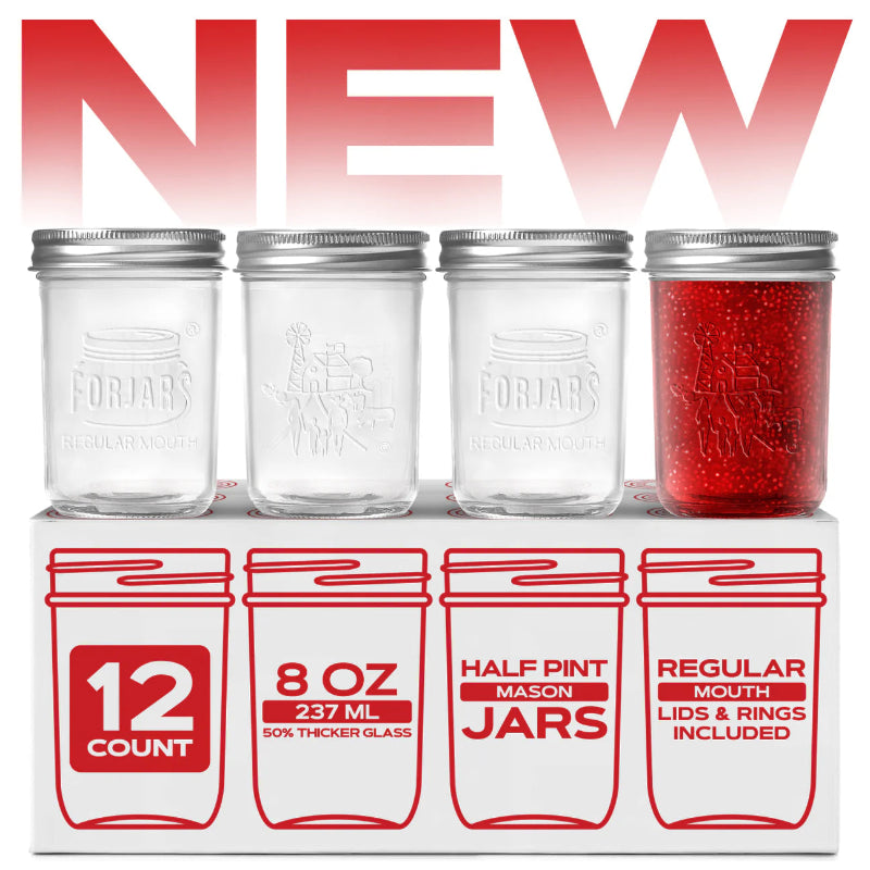 FORJARS® - Premium Mason Jars – 8 oz (12-Pack) | Regular Mouth Glass Canning Jars