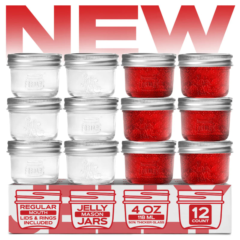 FORJARS® - FORJARS® Premium Mason Jars – 4 oz (12-Pack) | Regular Mouth Glass Canning Jars