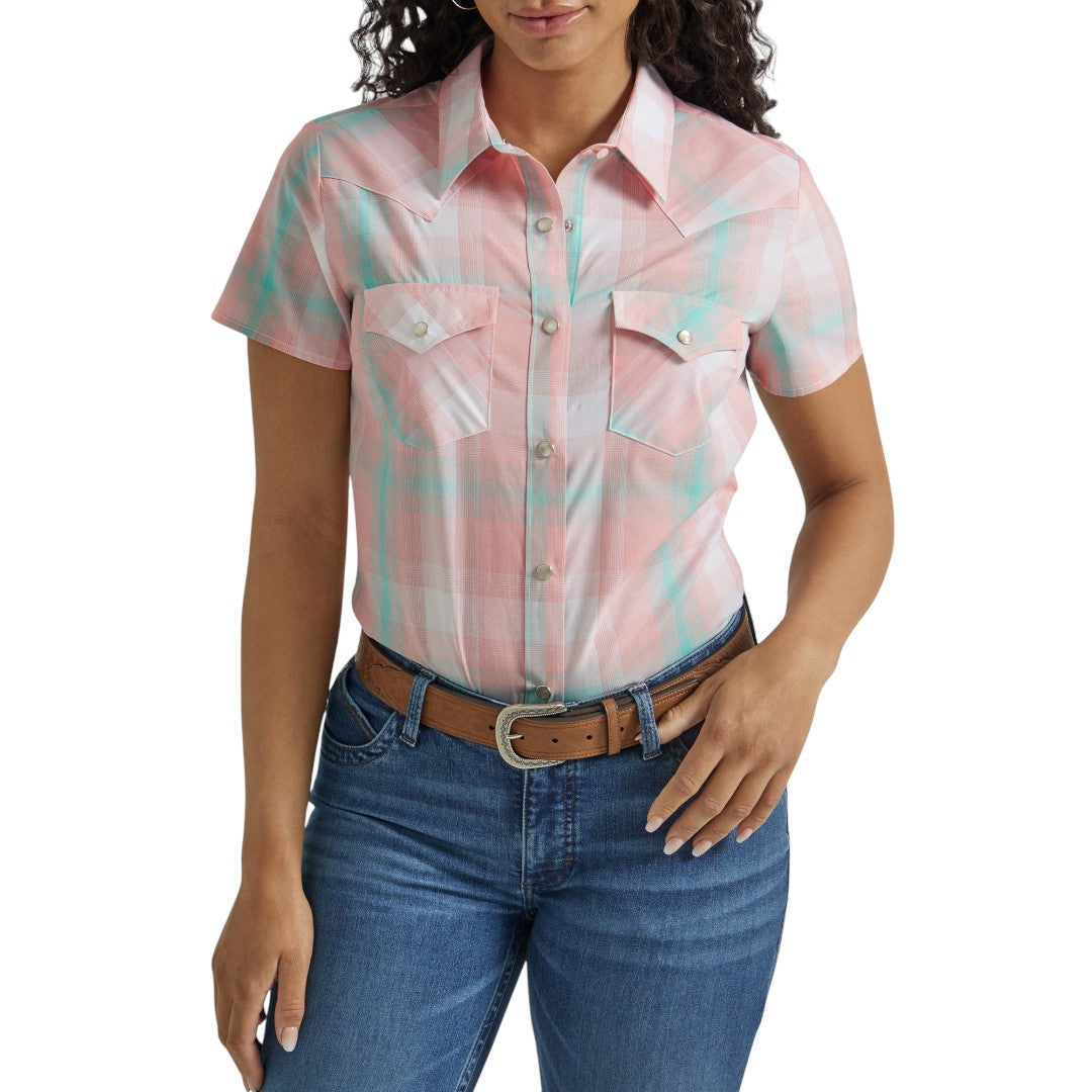 WRANGLER WEST WOMENS SS PINK PLAID