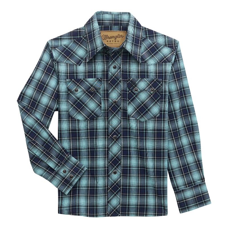 WRANGLER BOYS CLASSIC FIT BLUE/TEAL PLAID