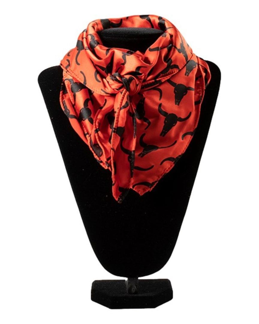 100% SILK WILD RAG - RED STEER