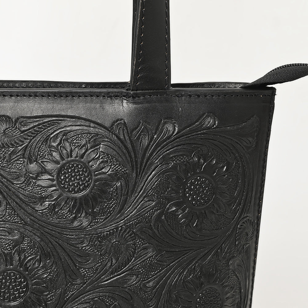 AMERICAN DARLING BLACK LEATHER TOOLED HANDBAG