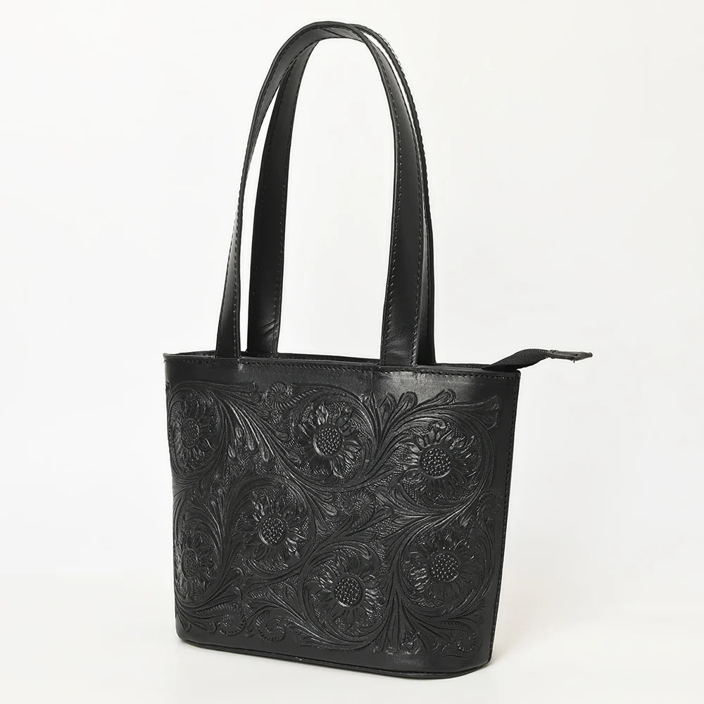 AMERICAN DARLING BLACK LEATHER TOOLED HANDBAG