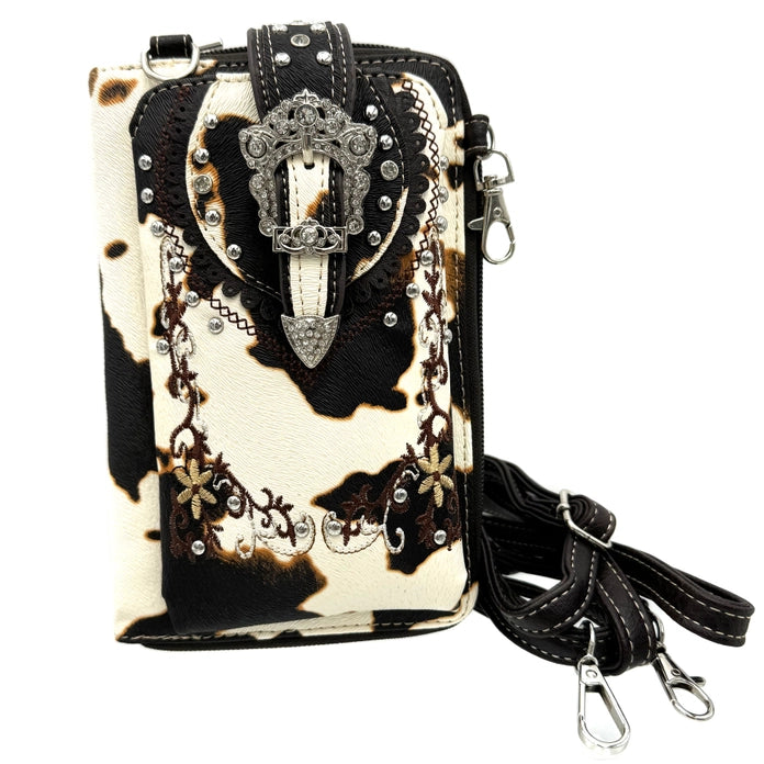 CROWN BUCKLE COW PRINT PHONE/WALLET