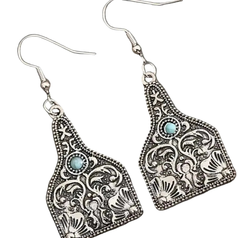 COW TAG WESTERN FAUX TURQUOISE EARRINGS