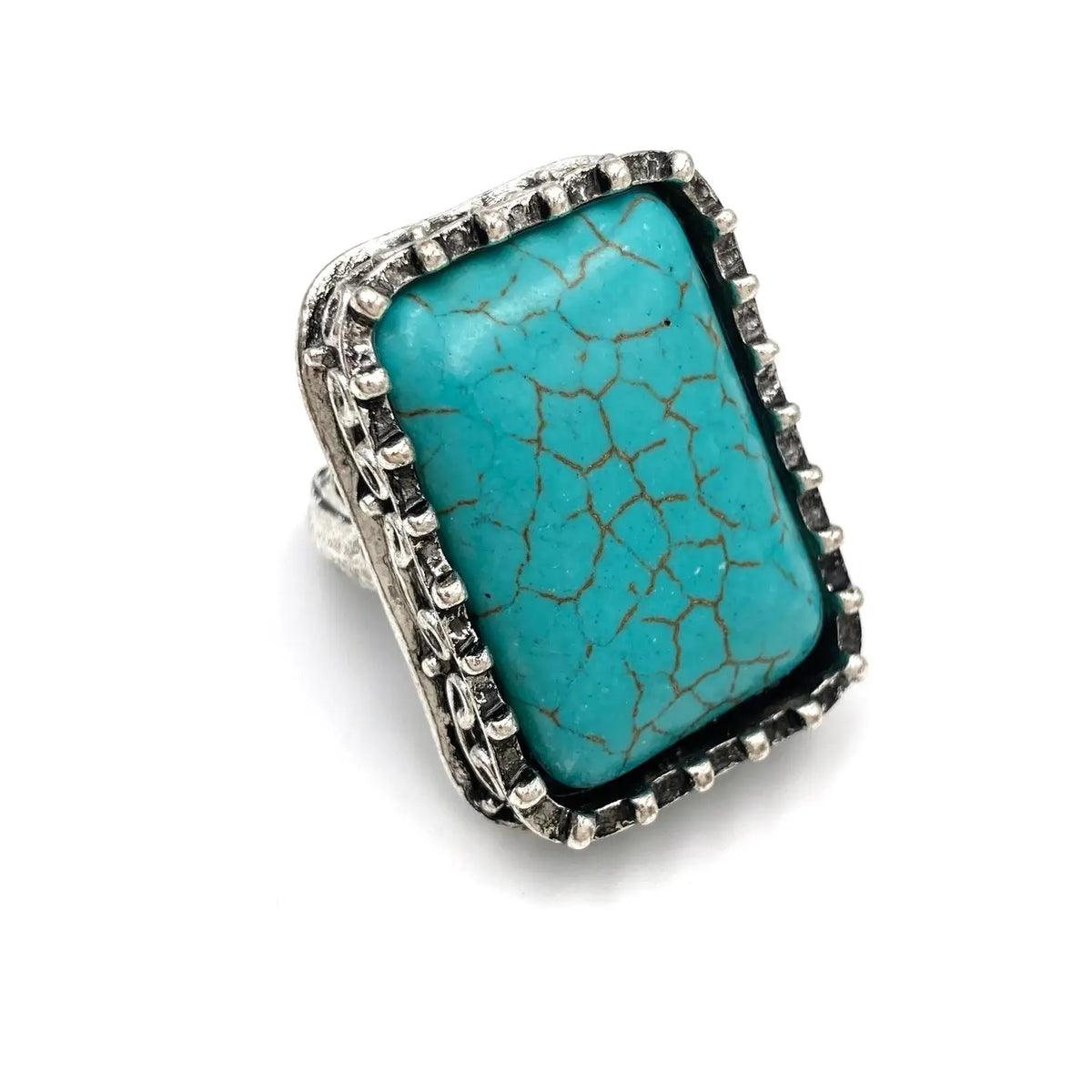 LARGE TURQUOISE BLOCK STONE WESTERN STRETCH RING