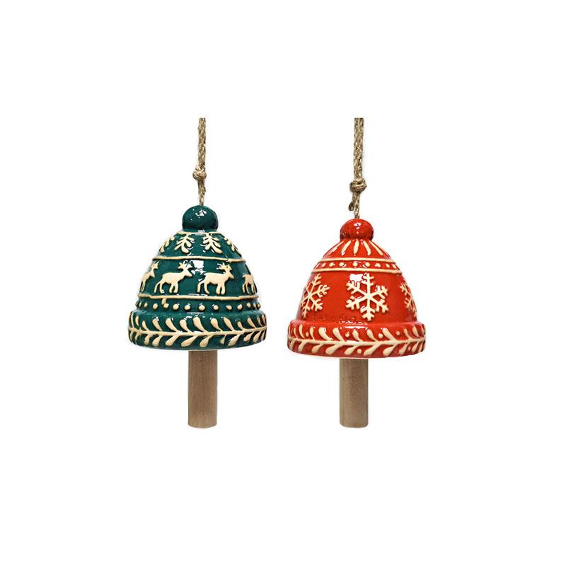 ASSORTED HAT BELL ORNAMENTS - RED/GREEN