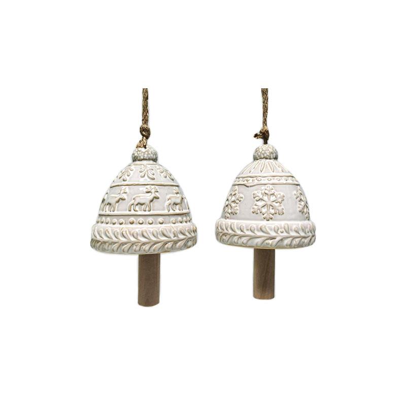 ASSORTED HAT BELL ORNAMENTS - WHITE
