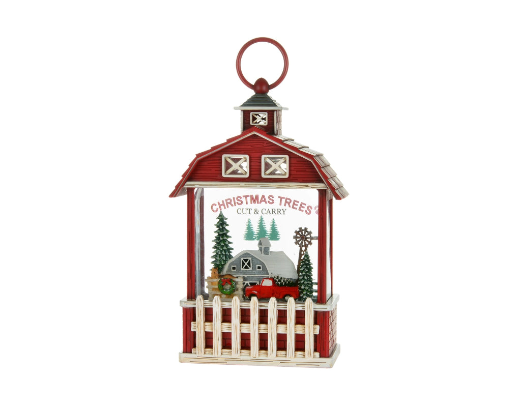 9.5" Red Barn Snow Globe W/Truck, House & Led Lights