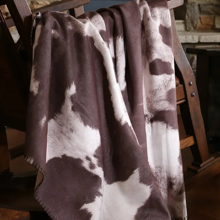 CHOCOLATE COWHIDE FAUX LEATHER THROW