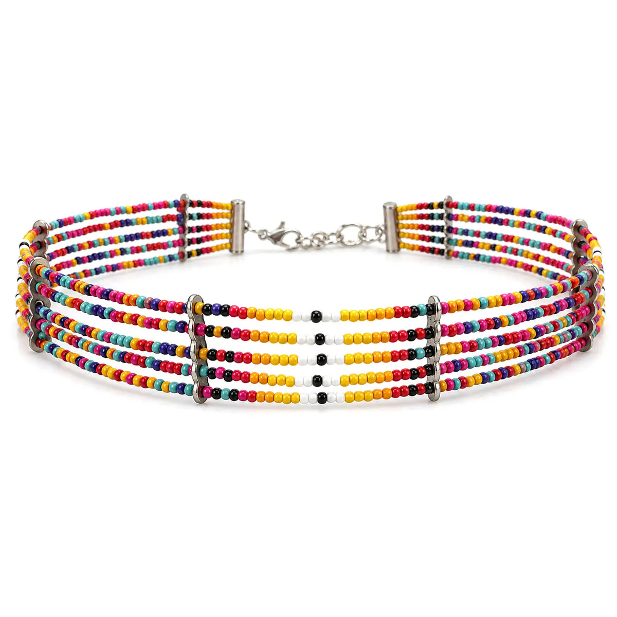 MULTICOLOR STRAND SEED BEAD SOUTHWESTERN CHOKER
