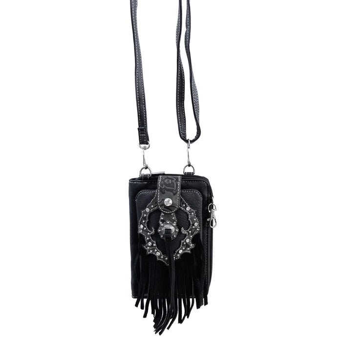 FRINGE CROSSBODY PHONE WALLET BLACK