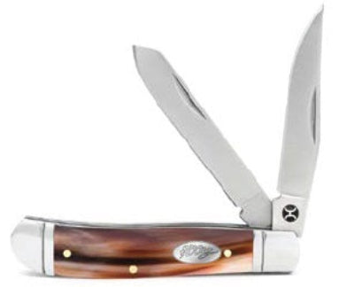 HOOEY POCKET KNIFE - SPITFIRE 4 1/4 WHITE OX HORN TRAPPER
