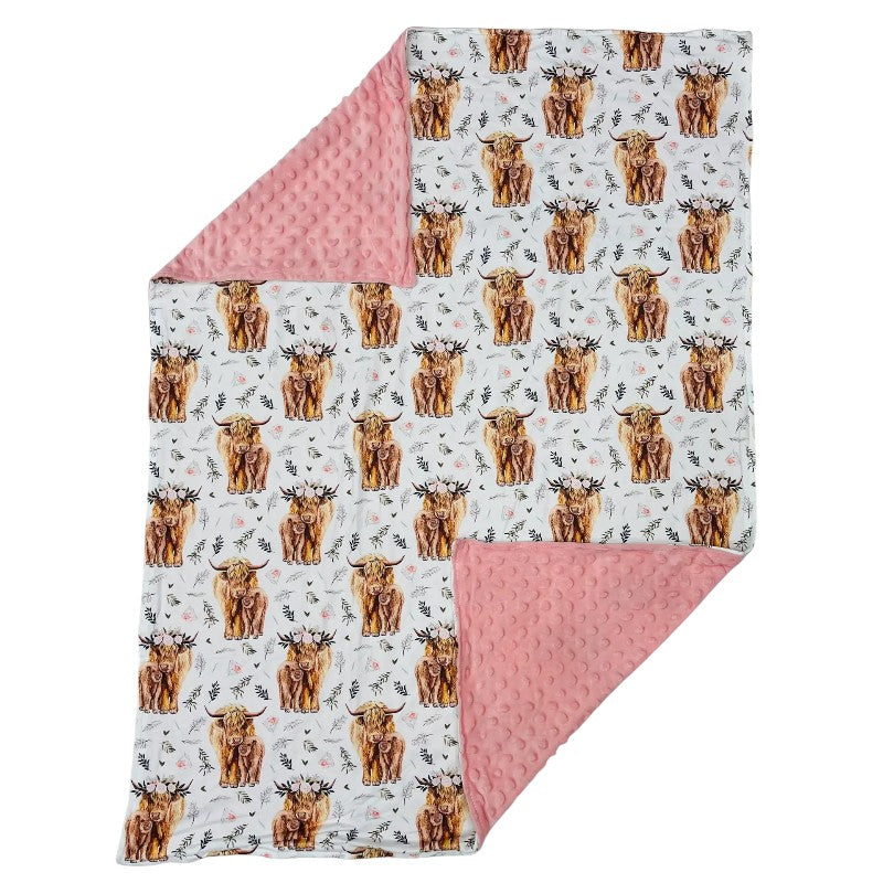 BABY COWS PINK MINKY BLANKET