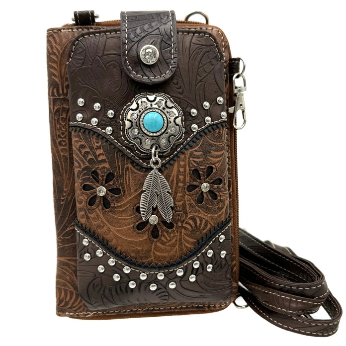 TURQUOISE STONE FEATHER PHONE WALLET