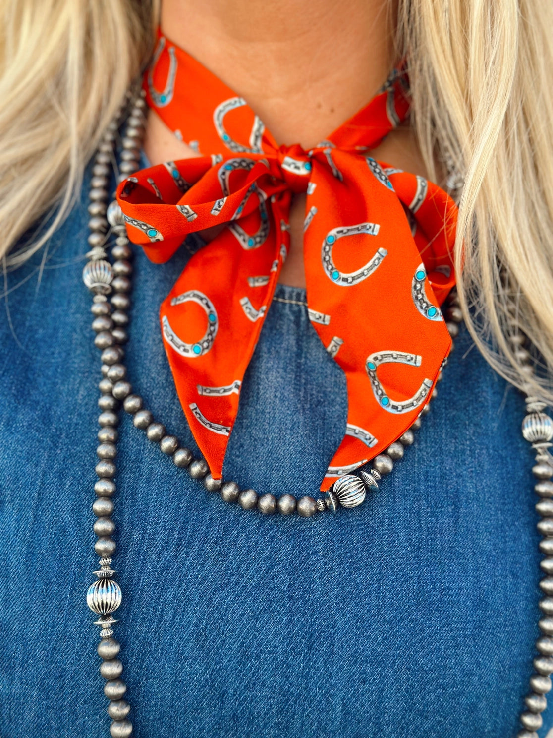 BURNT ORANGE SILK TWILLY WITH HORSESHOES