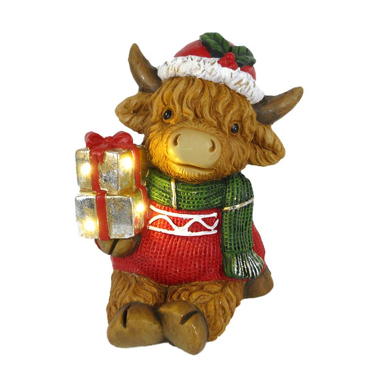 LED HIGHLAND COW WITH PRESENT