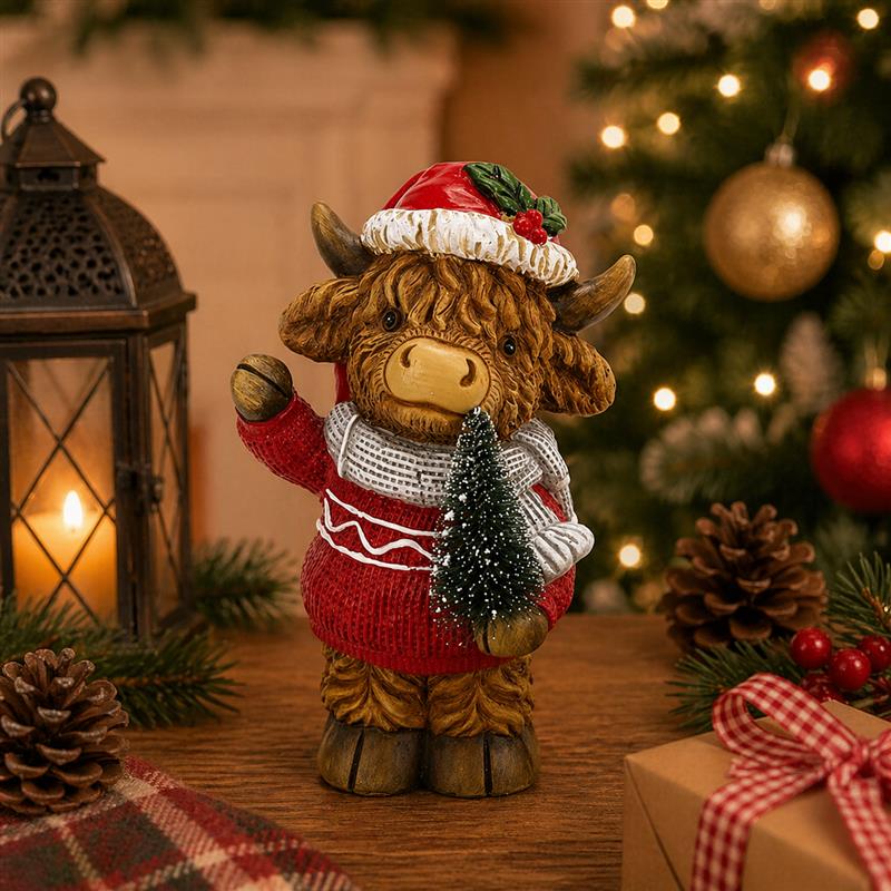 STANDING HIGHLAND COW WITH TREE