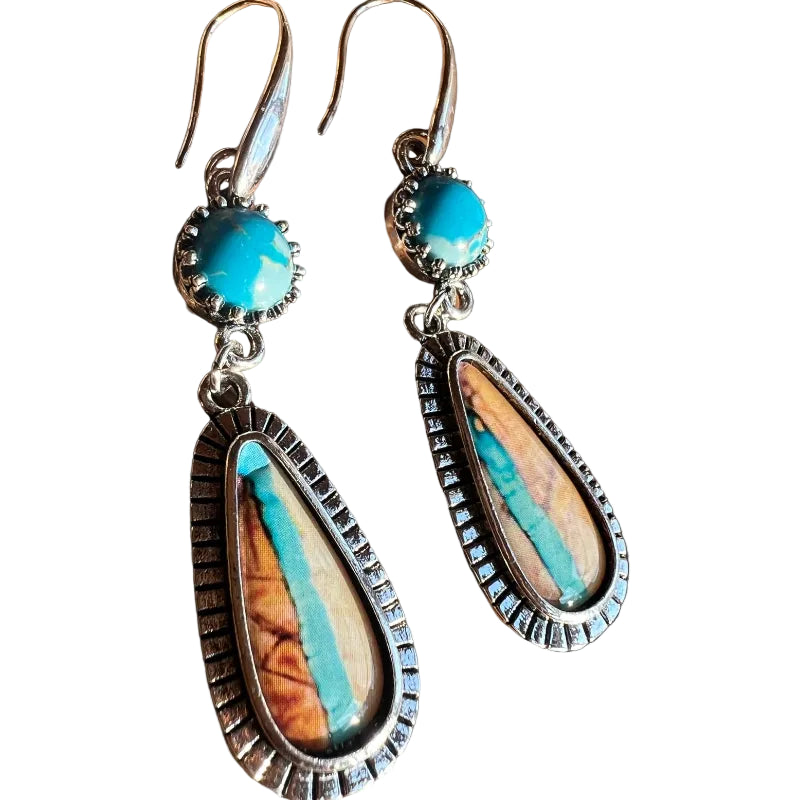 FAUX TURQUOISE RIBBON CUT EARRINGS