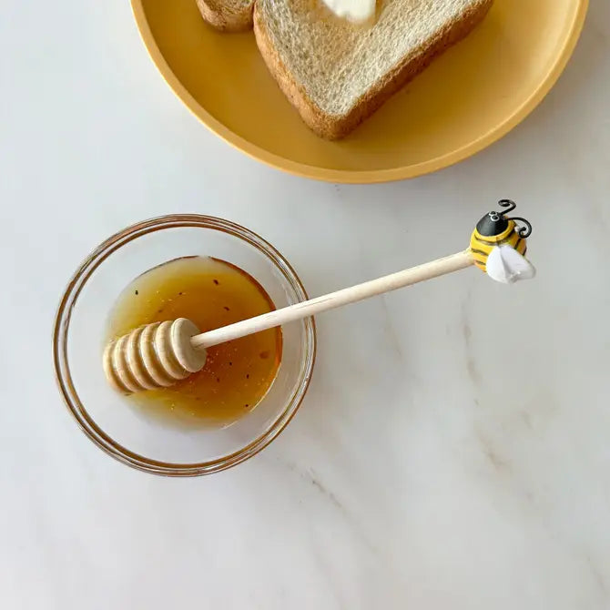 WOODEN HONEY DIPPER w BEE