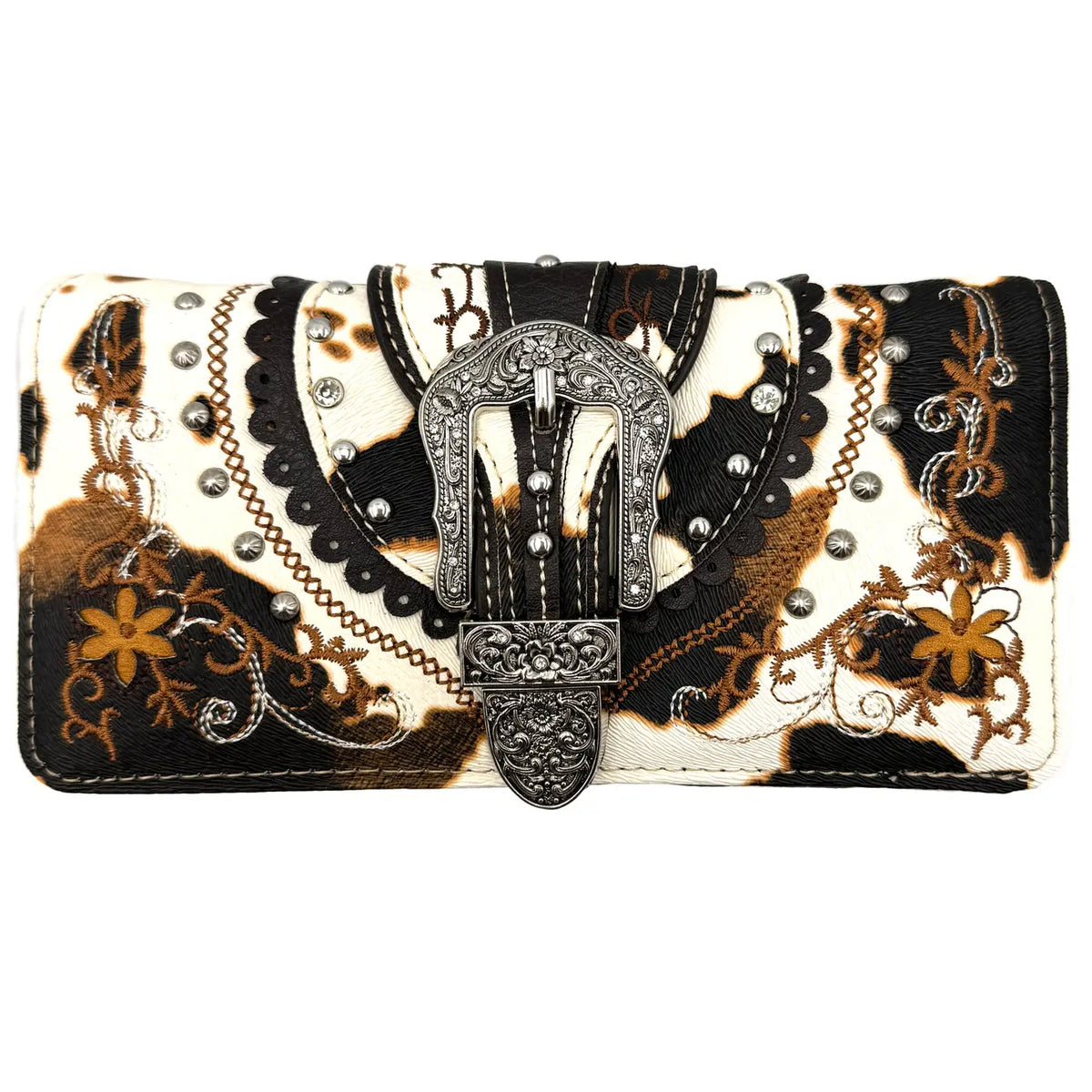 COWPRINT WESTERN BUCKLE CROSS BODY WALLET